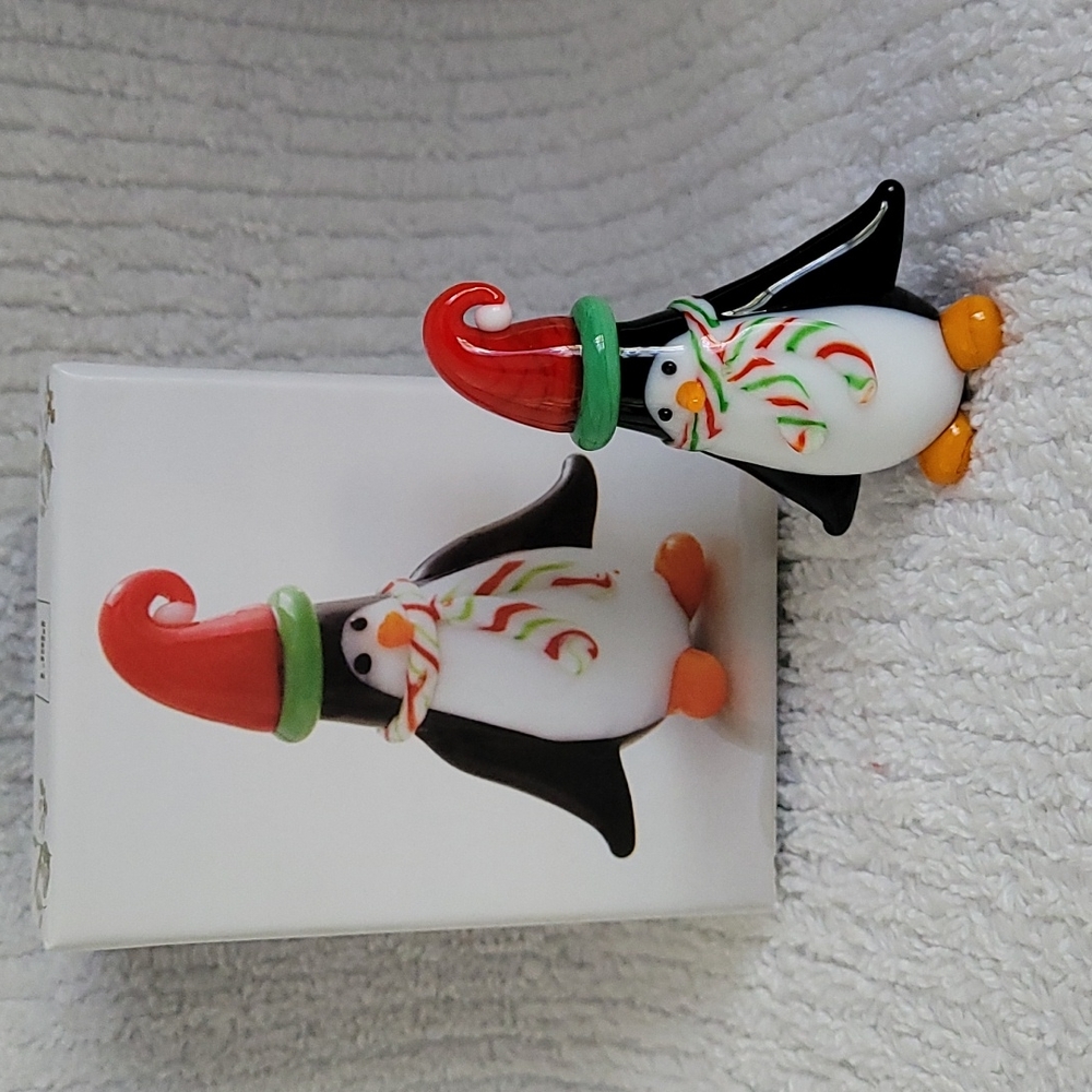 SOLD Pier 1 Glass Penguin Christmas Figurine